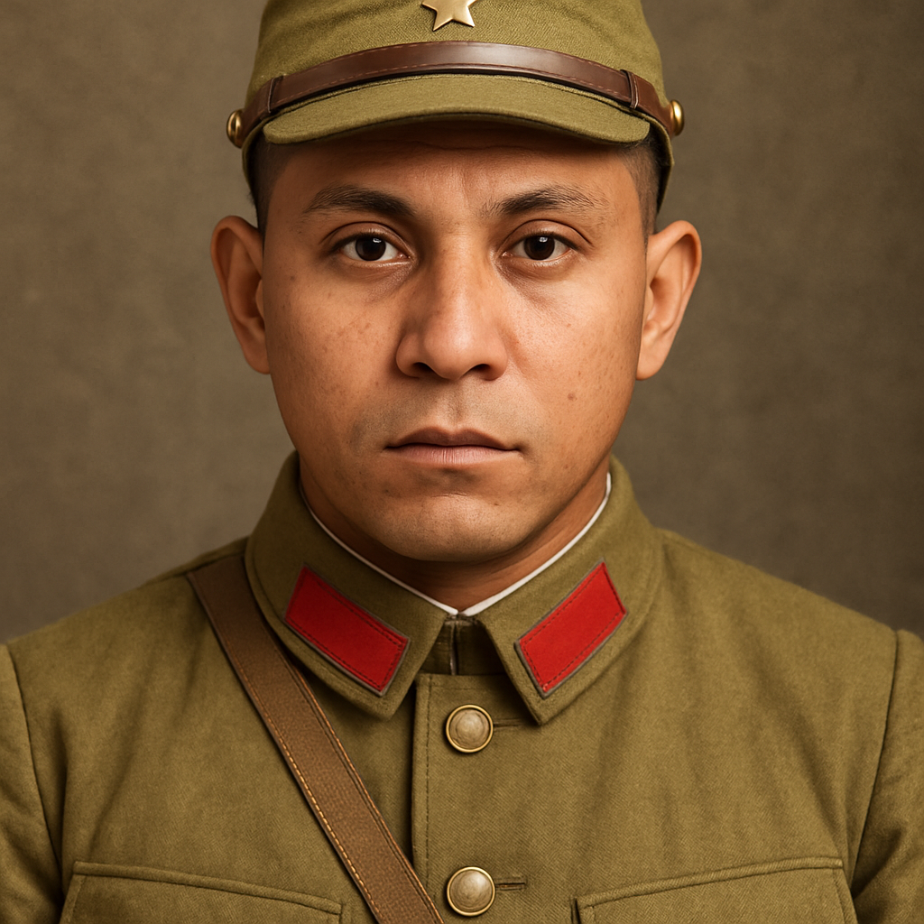 Make a photo of this man dressed in a Japanese military uniform
