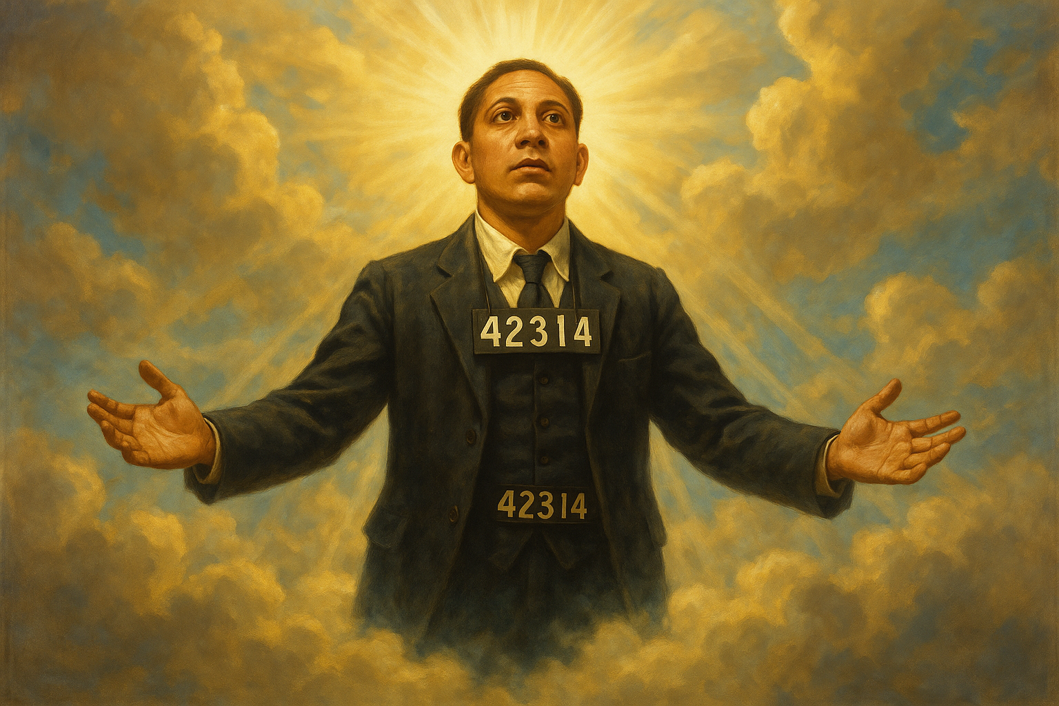Depict this man ascending into heaven