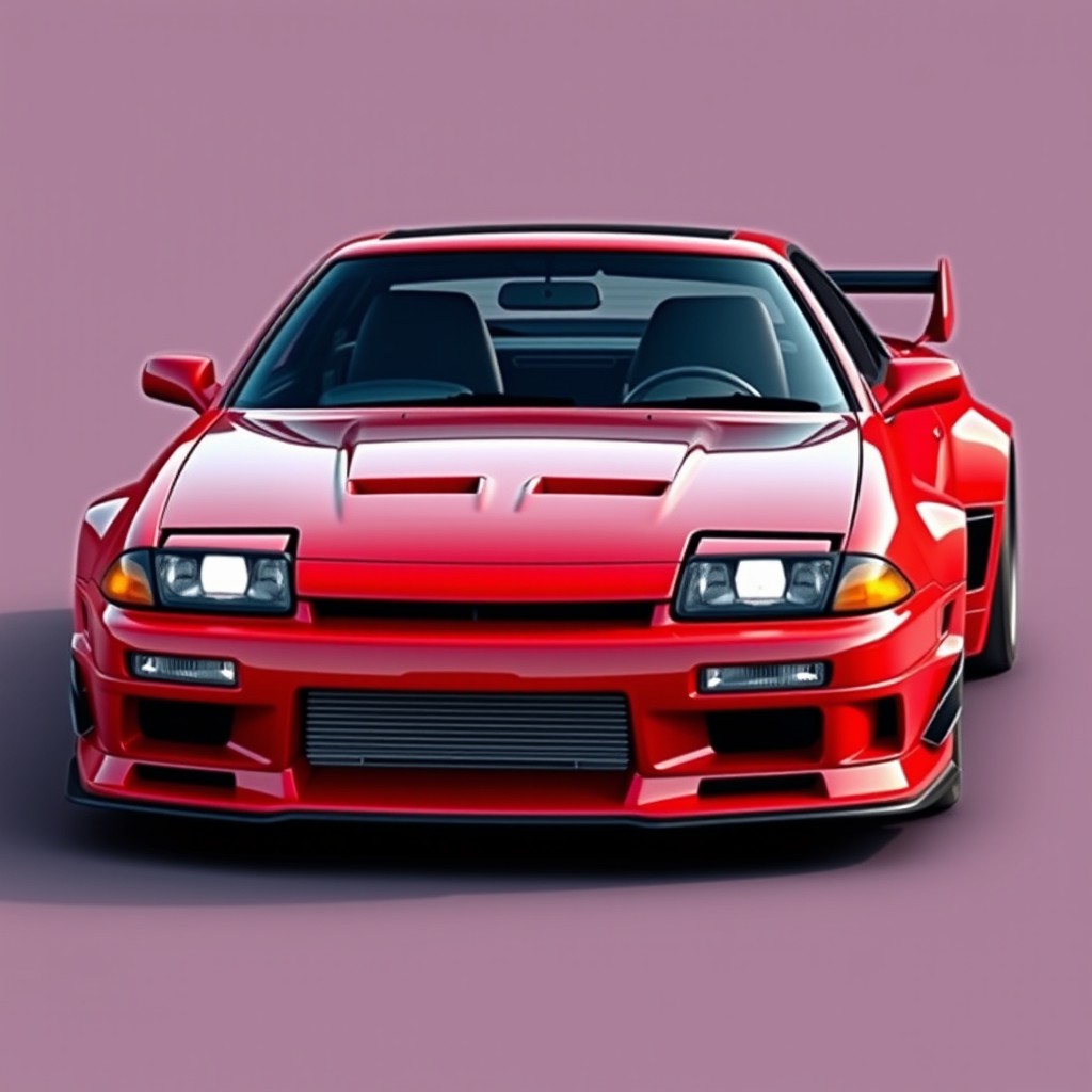A beautiful sport car inspired by 90s automotive design, seamlessly blending features from the Subaru Impreza GC8 WRX STI, Nissan Skyline GT-R R32, and Mazda RX-7 FC3S
