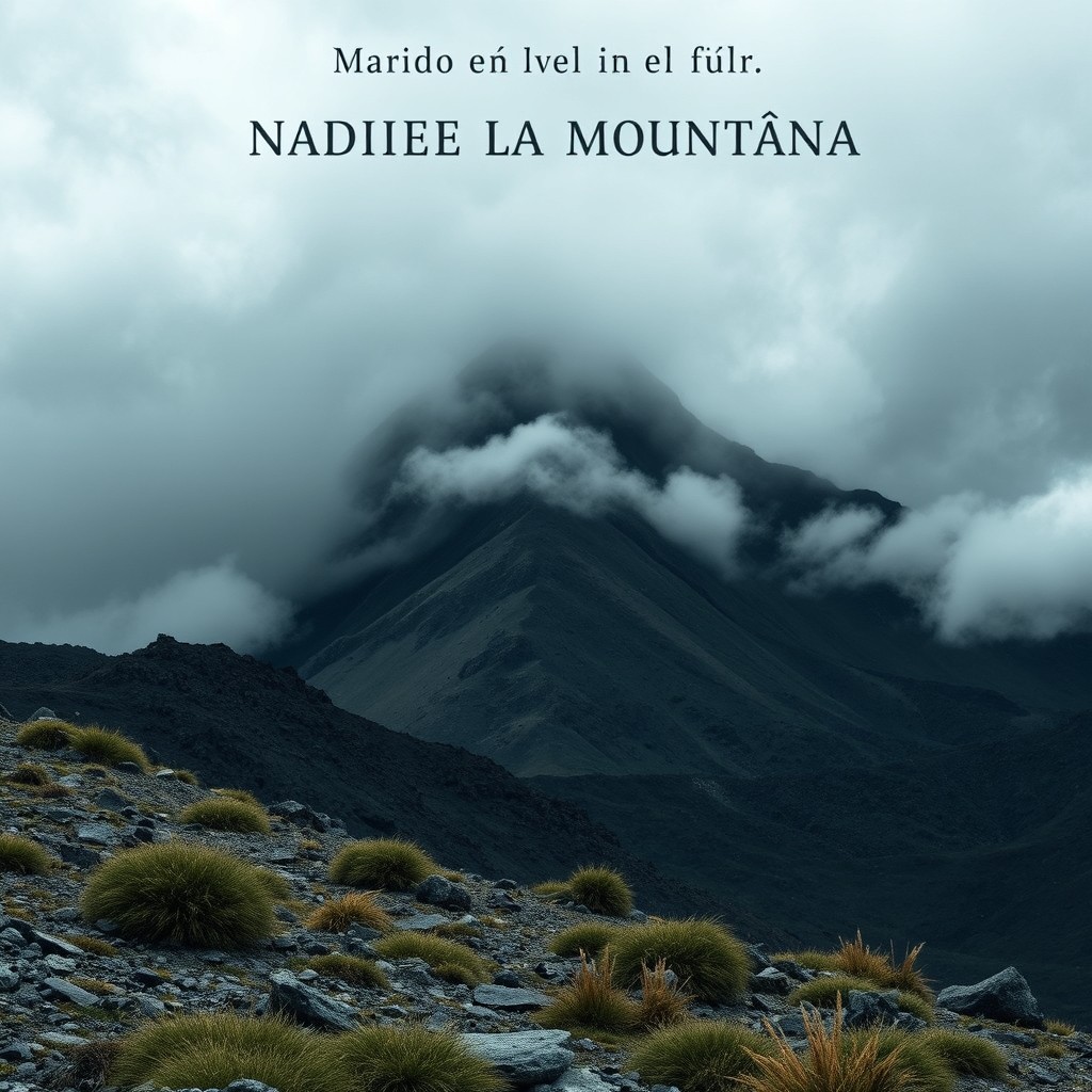 Create a book cover for a novel titled 'Nadie sube la montaña mirando el filo'