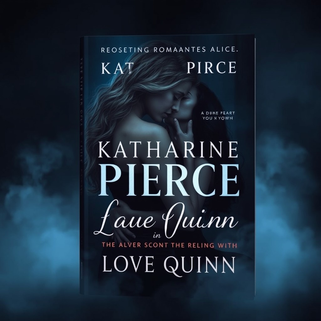 A modern and realistic book cover featuring Katherine Pierce and Love Quinn in a romantic scene, set against a backdrop that evokes the atmosphere of a dark and passionate romance