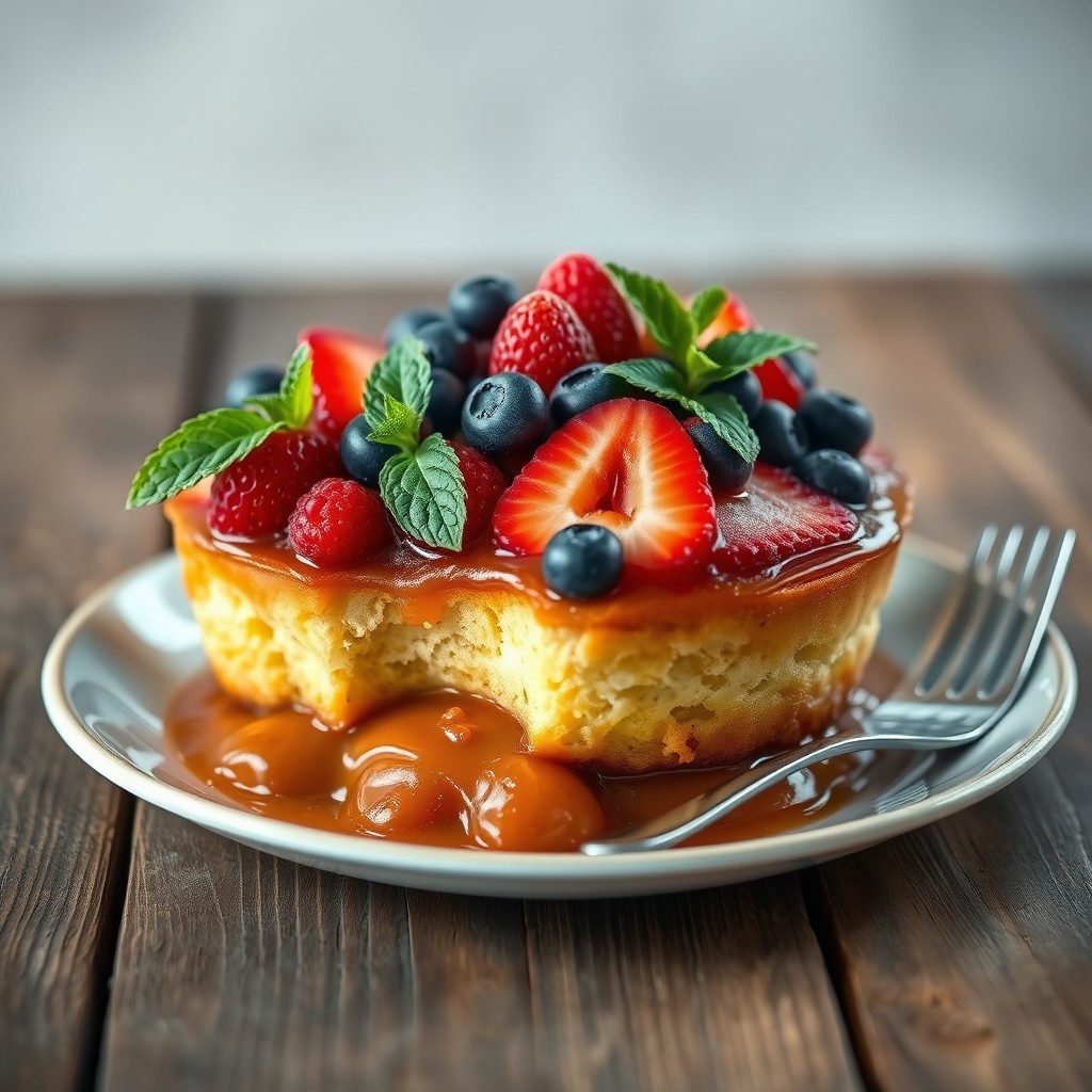 A beautifully arranged traditional upside down dish, showcasing a variety of vibrant and colorful ingredients
