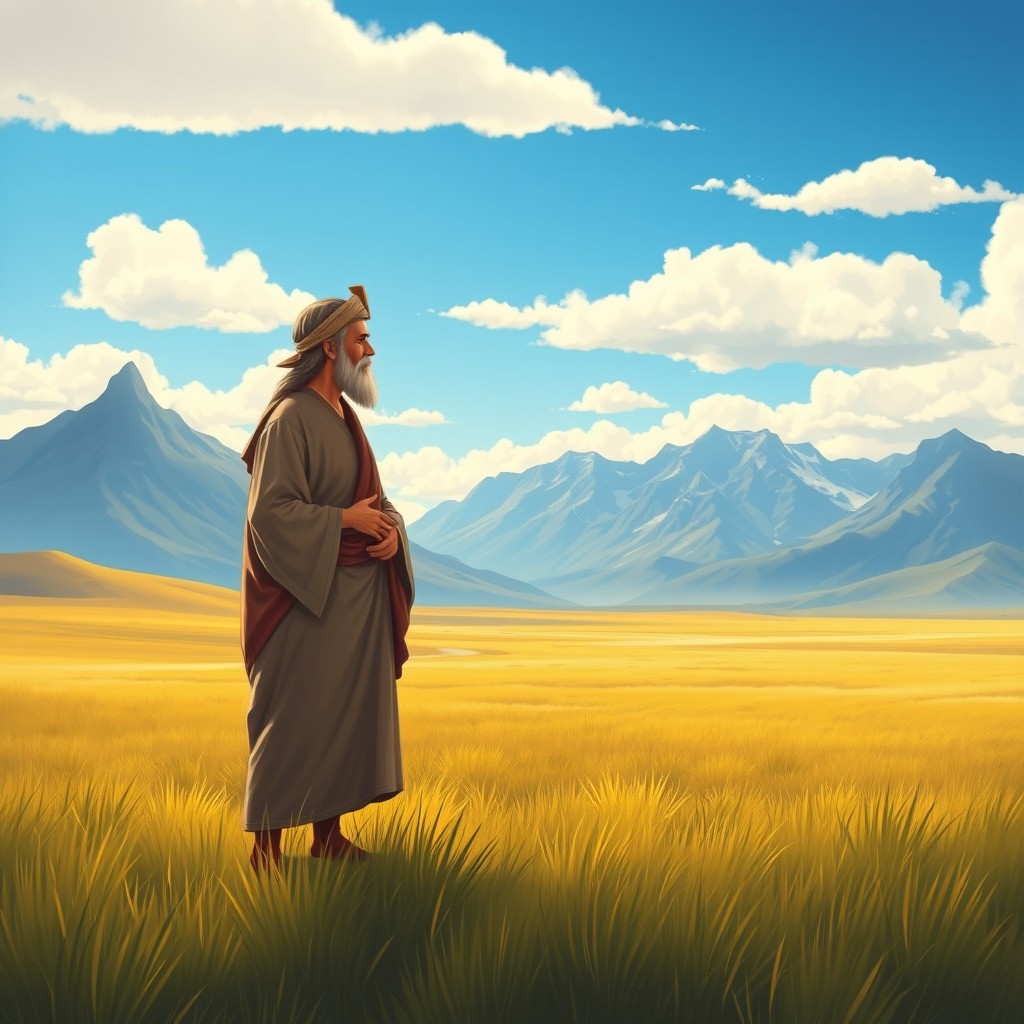 A serene and picturesque scene depicting the biblical relationship between Lot and his uncle Abraham
