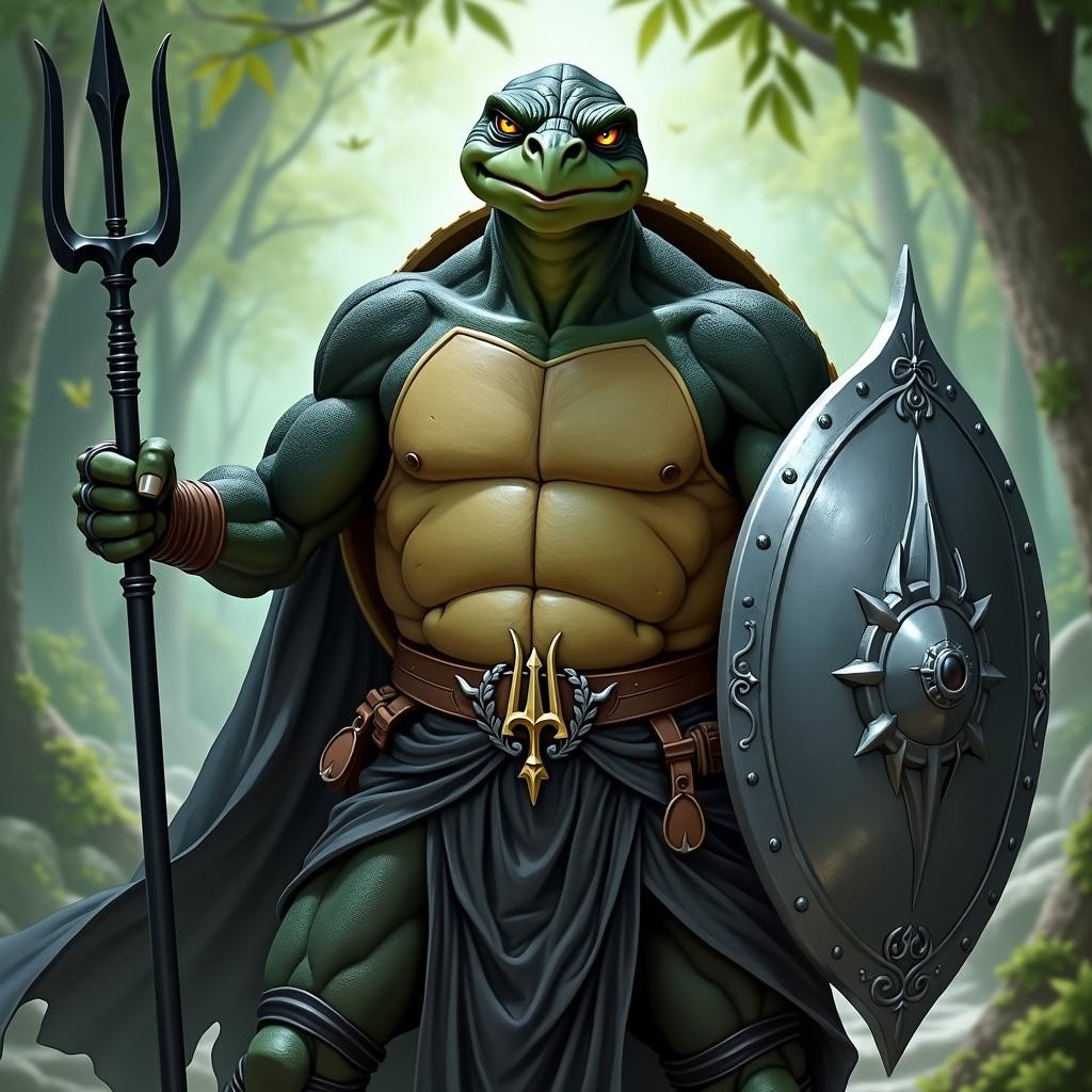 A male tortle character from the Dungeons & Dragons universe, represented as a seasoned paladin of Bahamut