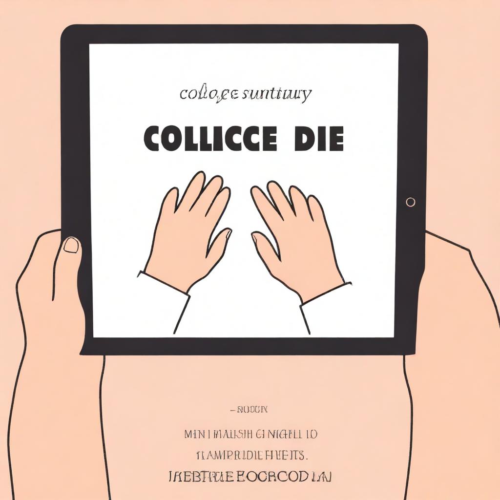 A high-quality digital art image depicting a hand holding an iPad, designed as an ebook cover for a book titled 'College Survival'