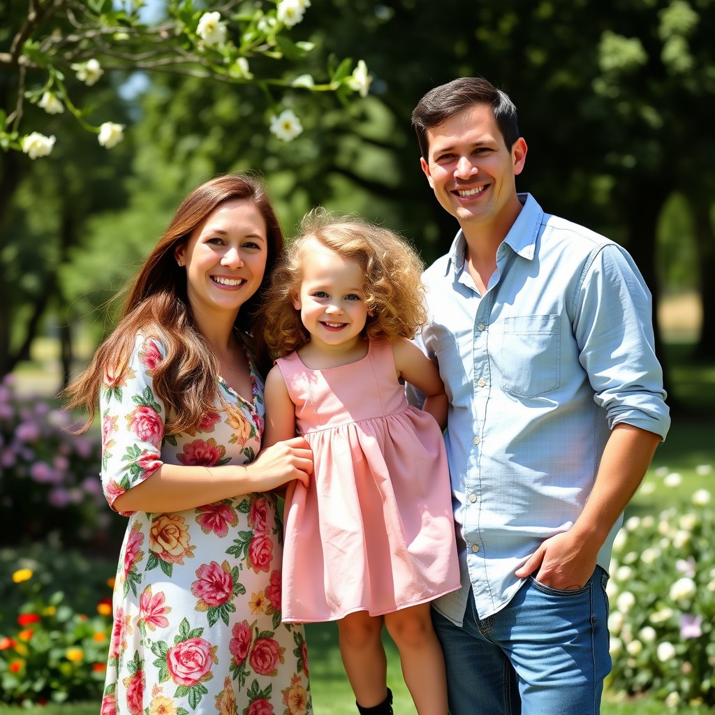 A warm and inviting portrait of a family of three, consisting of a mother, father, and their young daughter