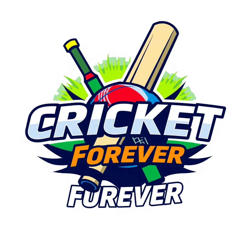 A dynamic and modern logo design for "Cricket Forever", featuring a stylized cricket bat and ball intertwined, with bold and energetic typography