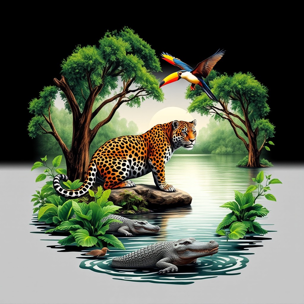 A beautiful black t-shirt design featuring the Pantanal biome