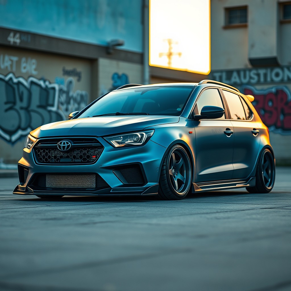 A Gaz 31105 car in a stance style, showcasing an aggressive and lowered posture with wide wheels and a sleek, modified body kit