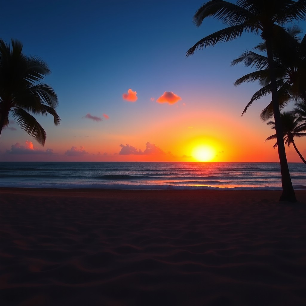 A breathtaking view of a vibrant sunrise over a serene ocean landscape