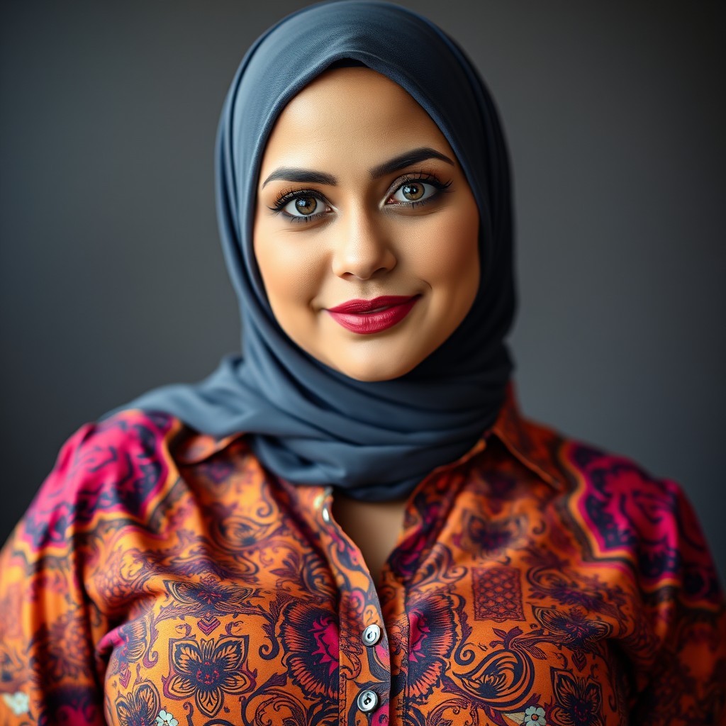 A stunning, alluring 40-year-old woman wearing a hijab, embodying a natural and captivating beauty