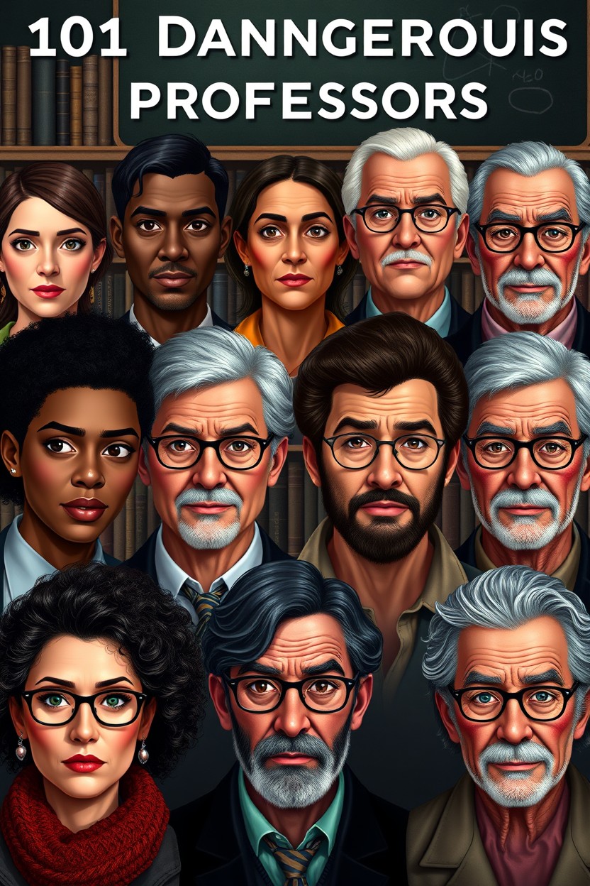A diverse group of eight individuals representing the theme "101 Dangerous Professors