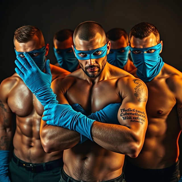 Un grupo de hombres ladrones con ojos azules, que lucen físicamente en forma y carismáticos