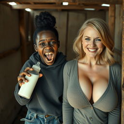 In an abandoned, rundown shack, an intense scene captures a malnourished 19-year-old African woman with very dark skin