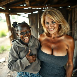 Inside an abandoned shack in Africa, a striking and surreal scene unfolds