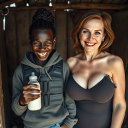 Inside a rundown shack, a malicious young African woman, aged 19, stands with an evil smile