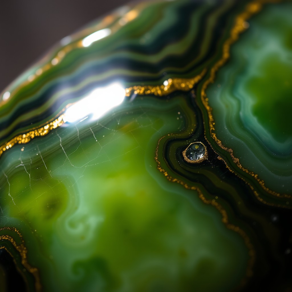 A detailed close-up of a polished onyx stone showcasing its unique patterns and colors