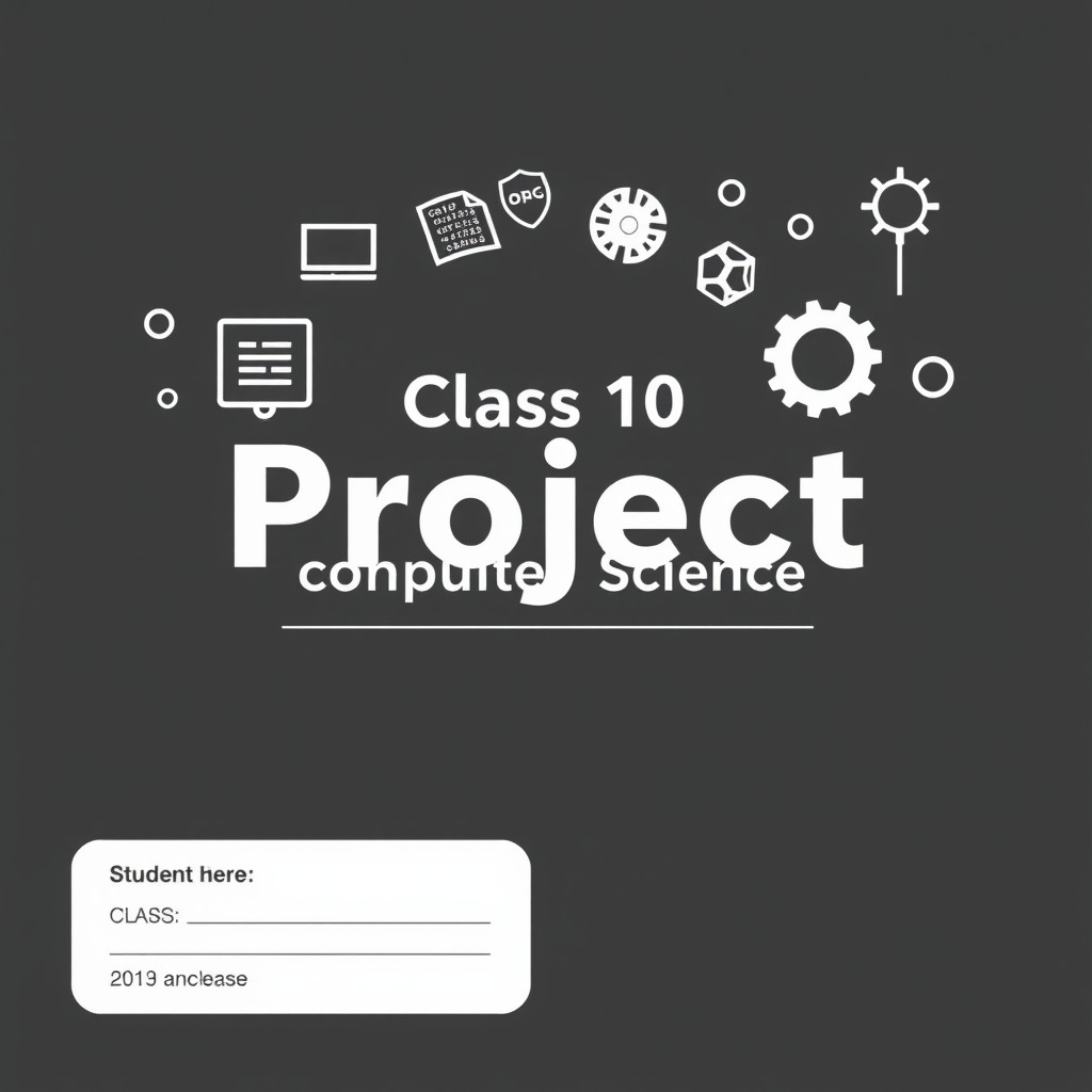 A cover page design for a Class 10 Computer Science project, featuring a clean and modern aesthetic in black and white