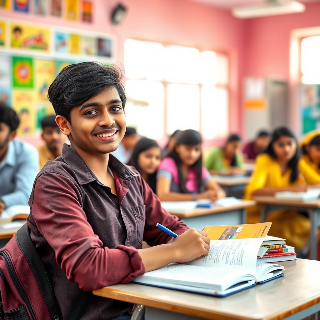 Vibrant Classroom Portrait: Young Indian College Student