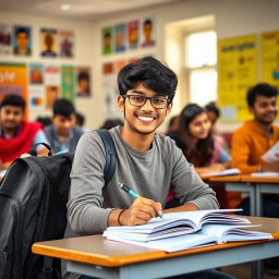 Vibrant Classroom Portrait: Young Indian College Student