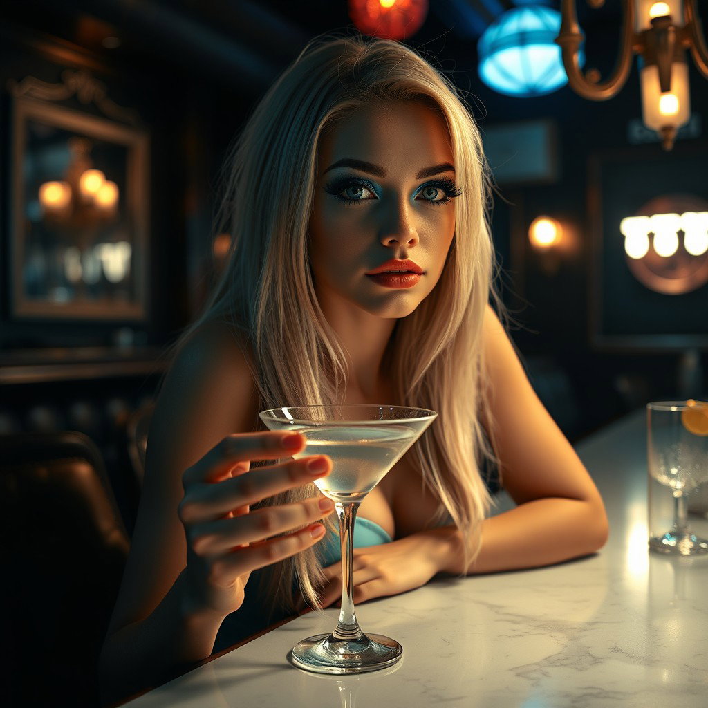 A captivating full-length photographic image of a beautiful and ultra-curvy 18-year-old girl with a thin face and long blonde hair