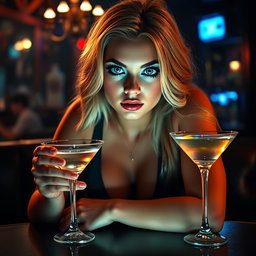 A captivating full-length photographic image of a beautiful and ultra-curvy 18-year-old girl with a thin face and long blonde hair