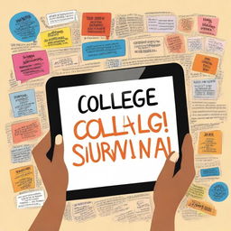 A high-quality digital art image designed as an ebook cover for a book titled 'College Survival'