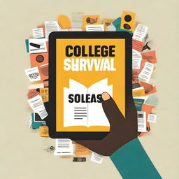 A high-resolution digital art image depicting a book cover titled 'College Survival'