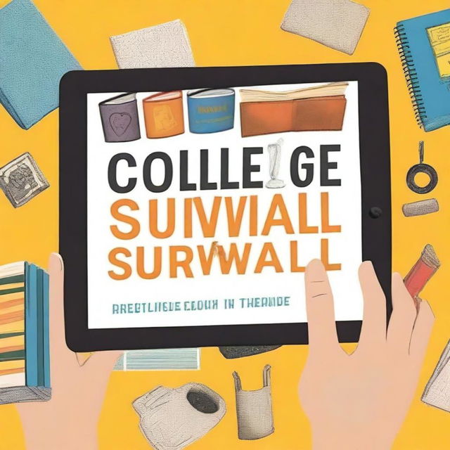 A high-resolution digital art image depicting a book cover titled 'College Survival'