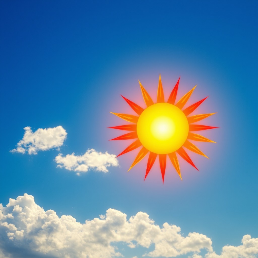A stunning golden sun made of solid gold shining vibrantly in a bright blue sky
