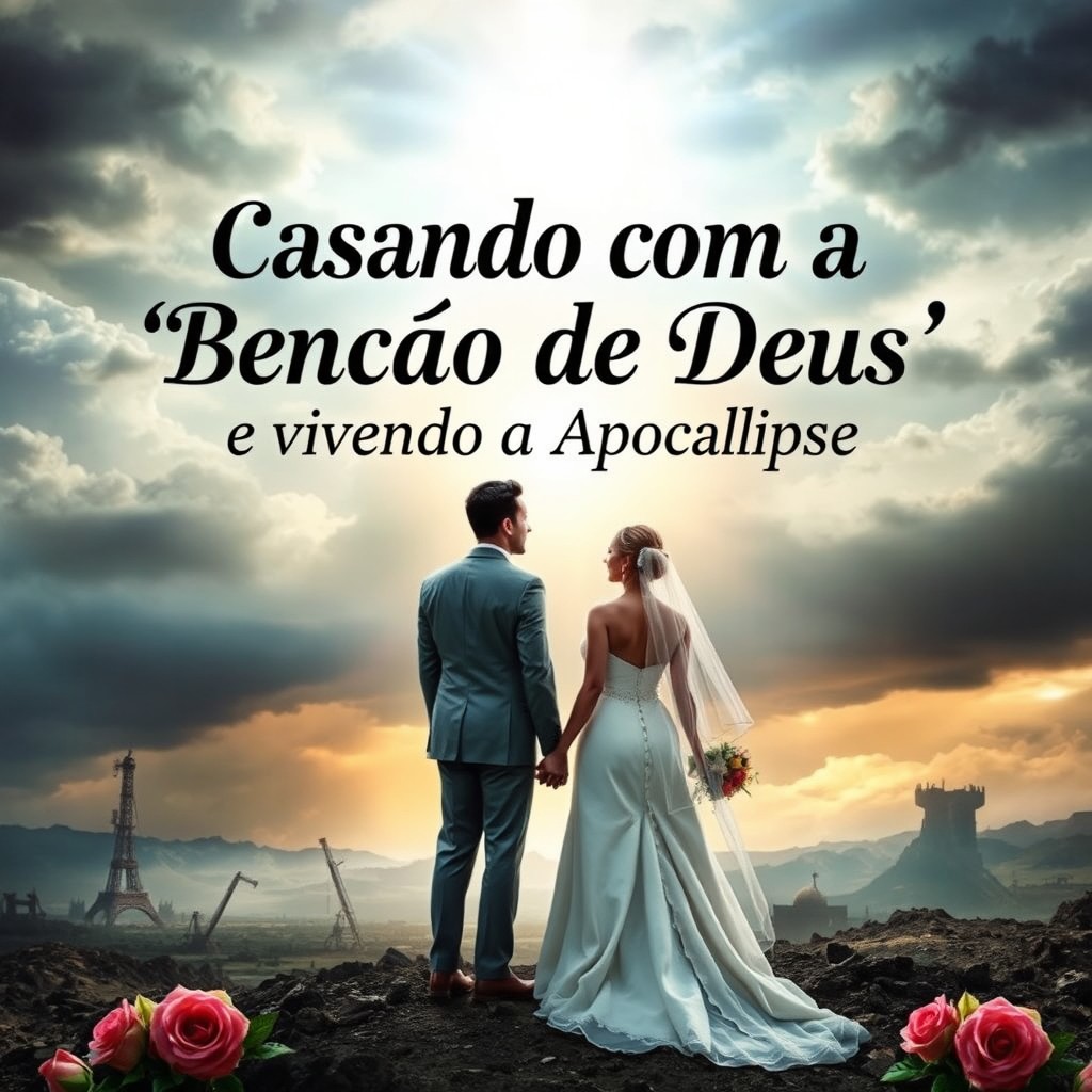 A captivating e-book cover featuring the title "Casando com a 'Benção de Deus' e vivendo o Apocalipse" prominently displayed in an elegant and bold font