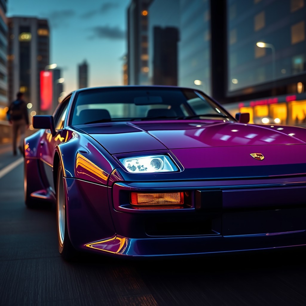 A Porsche 924 GTS featuring headlights designed in the style of the Porsche 917 Cayman, showcasing a modern yet classic aesthetic