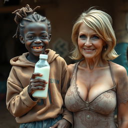 In a poor African village, a surreal and captivating scene unfolds