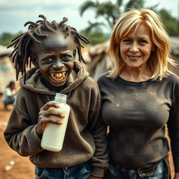 In a poor African village, a surreal and captivating scene unfolds