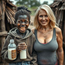 In a poor African village, a surreal and captivating scene unfolds