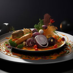 Generate an ultra-high definition, 8K resolution, hyper-realistic image of aesthetically plated gourmet food.