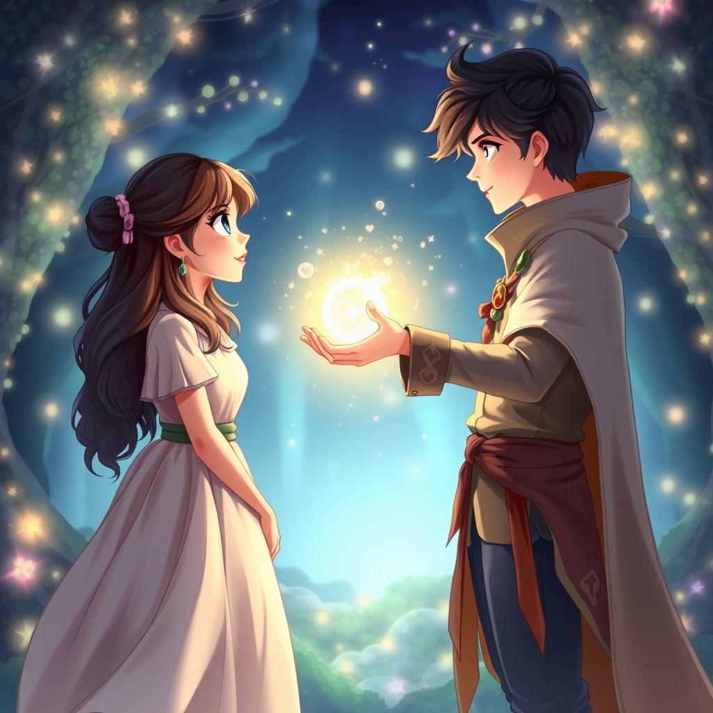 A young couple standing facing each other from opposite sides