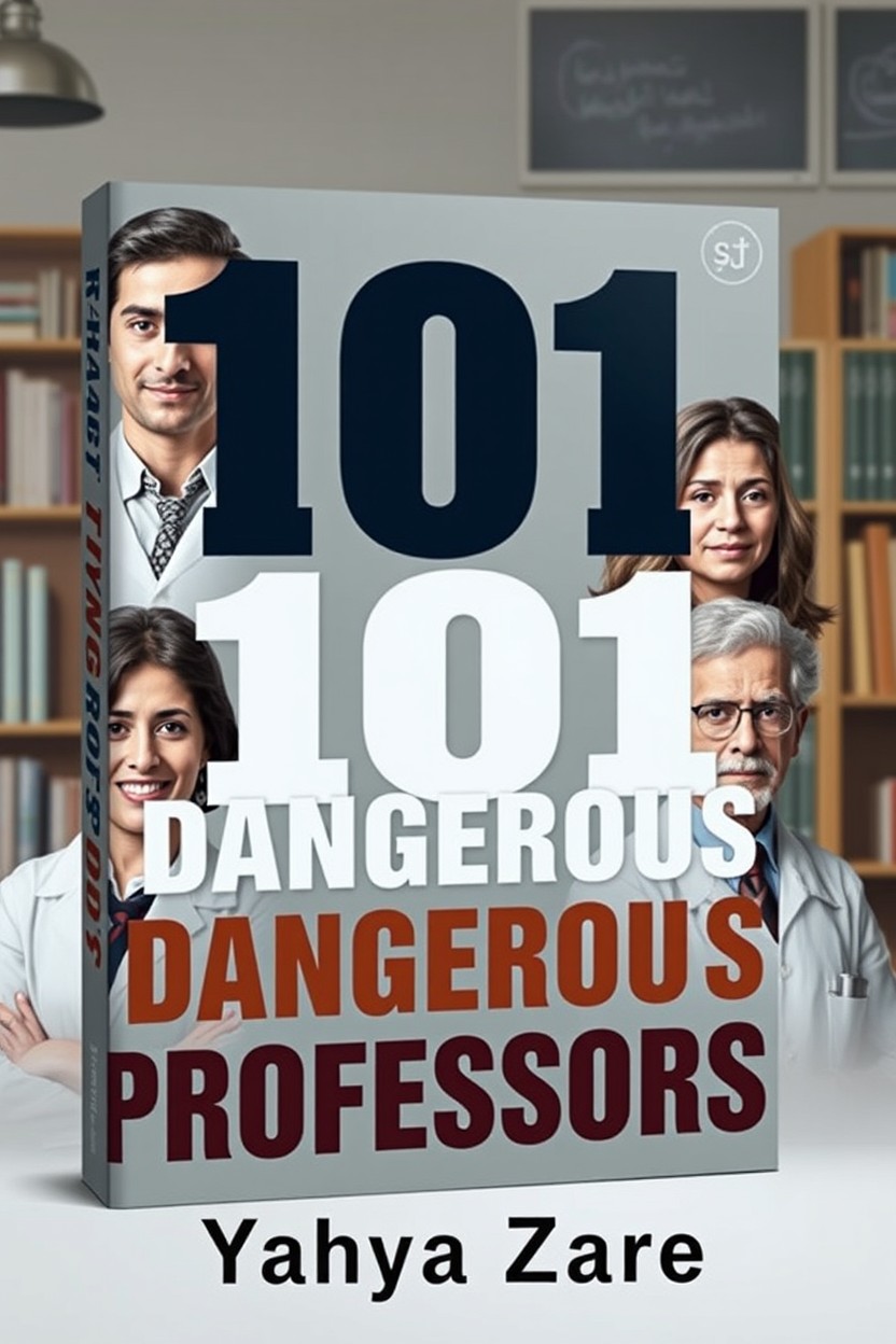 A visually striking and engaging book cover for '101 Dangerous Professors' by Yahya Zare