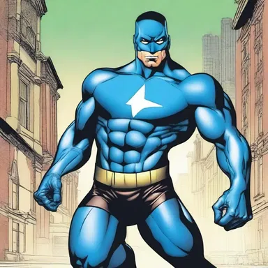 In the superhero comic book, the bluecoat character uses his special abilities to protect the city.