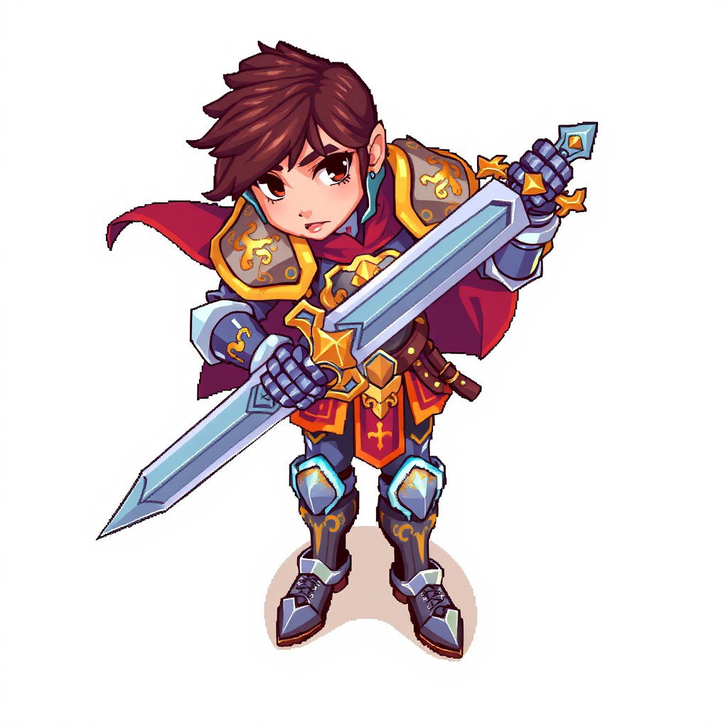 A vibrant and detailed top-down character sprite designed in a 64x64 pixel art style