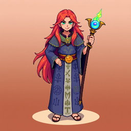 A vibrant and detailed top-down character sprite designed in a 64x64 pixel art style, depicting a character standing straight