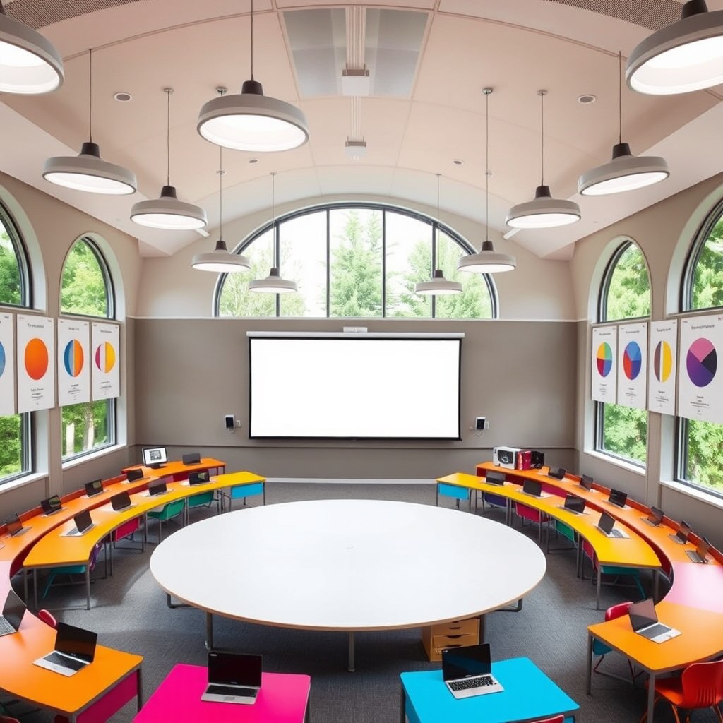 A modern classroom designed with inspiration from conic sections