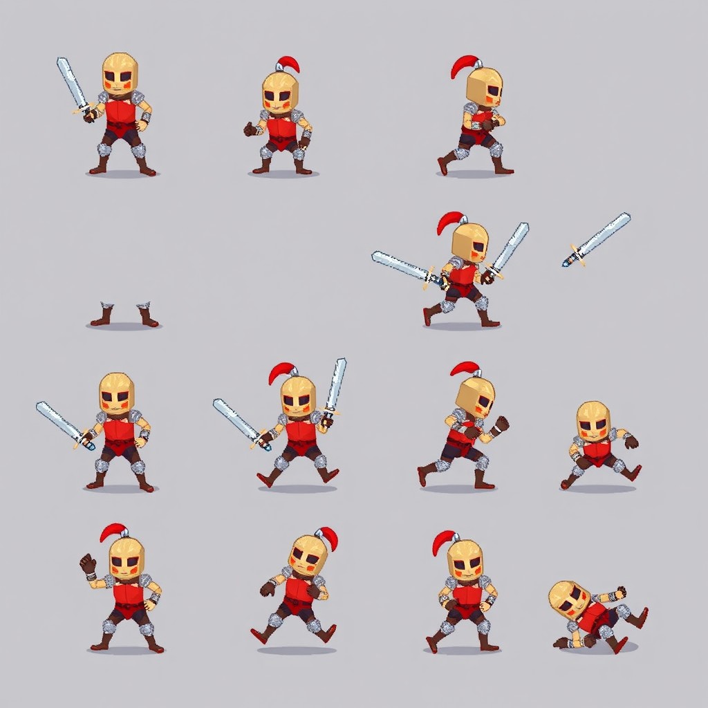 A pixel art barehanded knight characterized by a strong build and simple armor