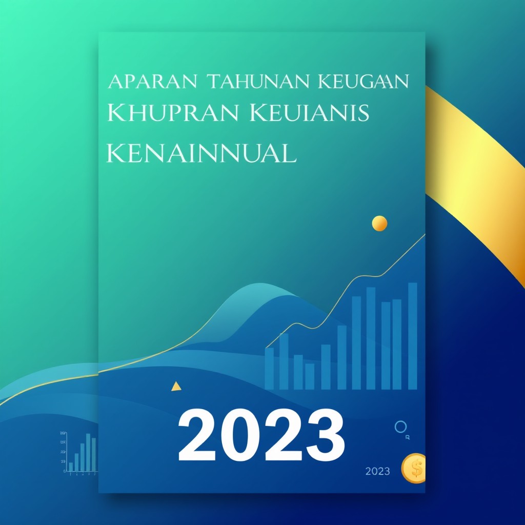 A professional cover design for an annual financial report titled 'Laporan Tahunan Keuangan 2023'