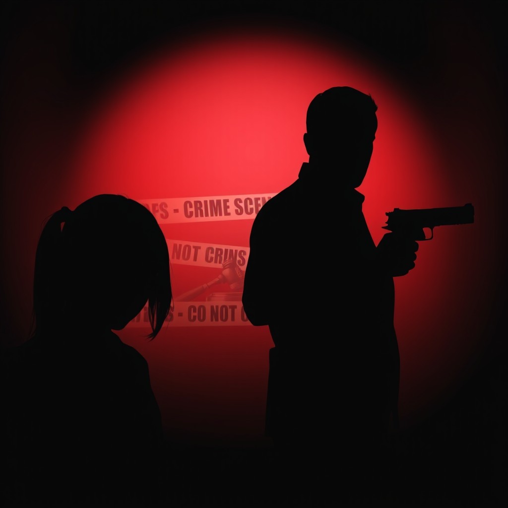 An emotional and dramatic YouTube thumbnail for a true crime story set against a dark red and black gradient background with a spotlight effect