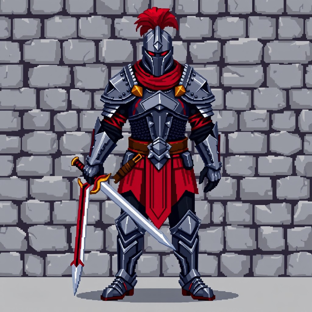 Pixel Art Warrior: A Clash of Vivid Armor
