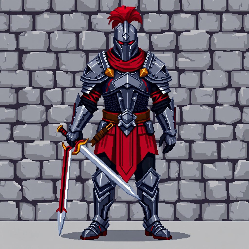 Pixel Art Warrior: A Clash of Vivid Armor