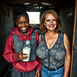 Inside a run-down shelter, a sinister young African woman, 19 years old, stands holding a baby bottle filled with milk
