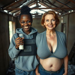 Inside a dilapidated shelter, a wicked young African woman, age 19, stands holding a baby bottle filled with milk