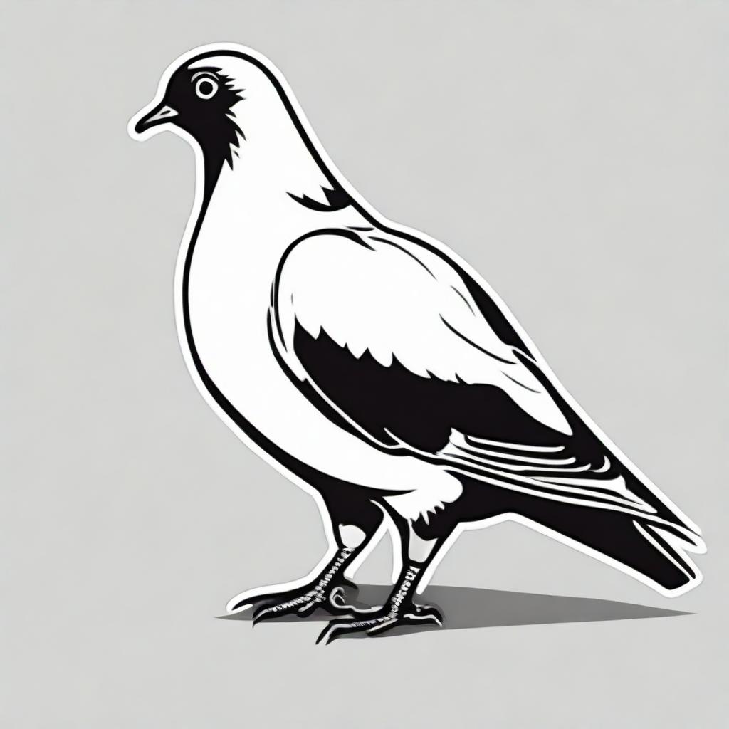 A 3D Pigeon in a simplistic, high contrast, vector style line art, depicted in black and white.